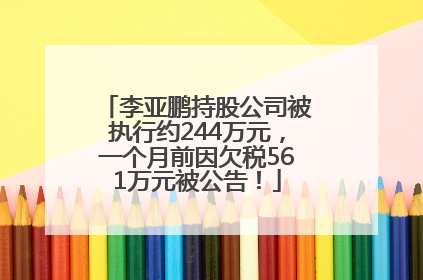 李亚鹏持股公司被执行约244万元，一个月前因欠税561万元被公告！
